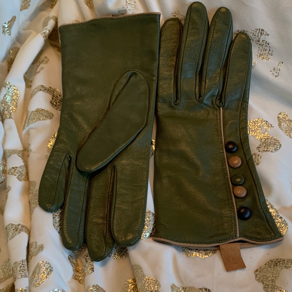 Elegant Olive/army Green Leather Gloves